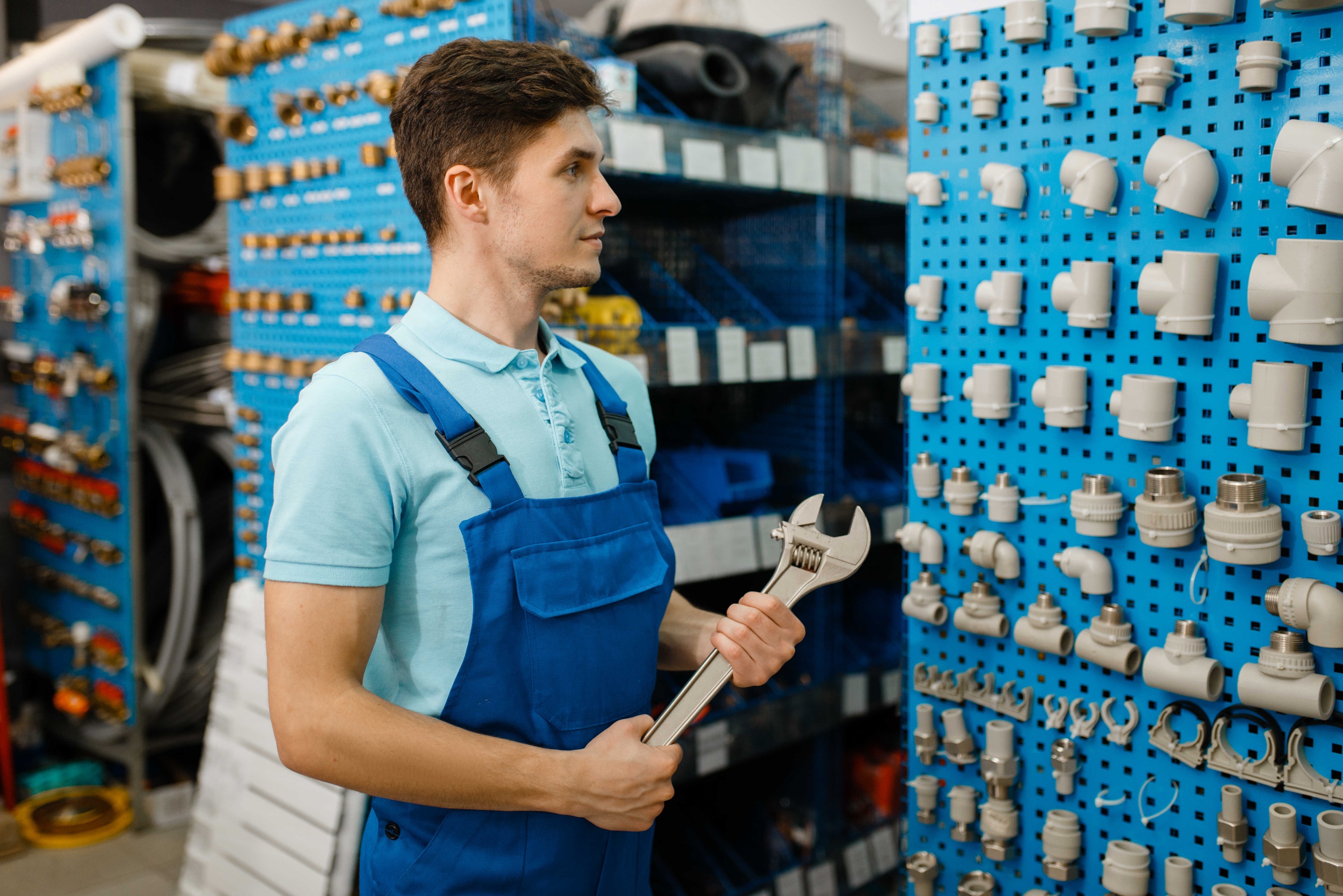 Plumber with pipe wrenches